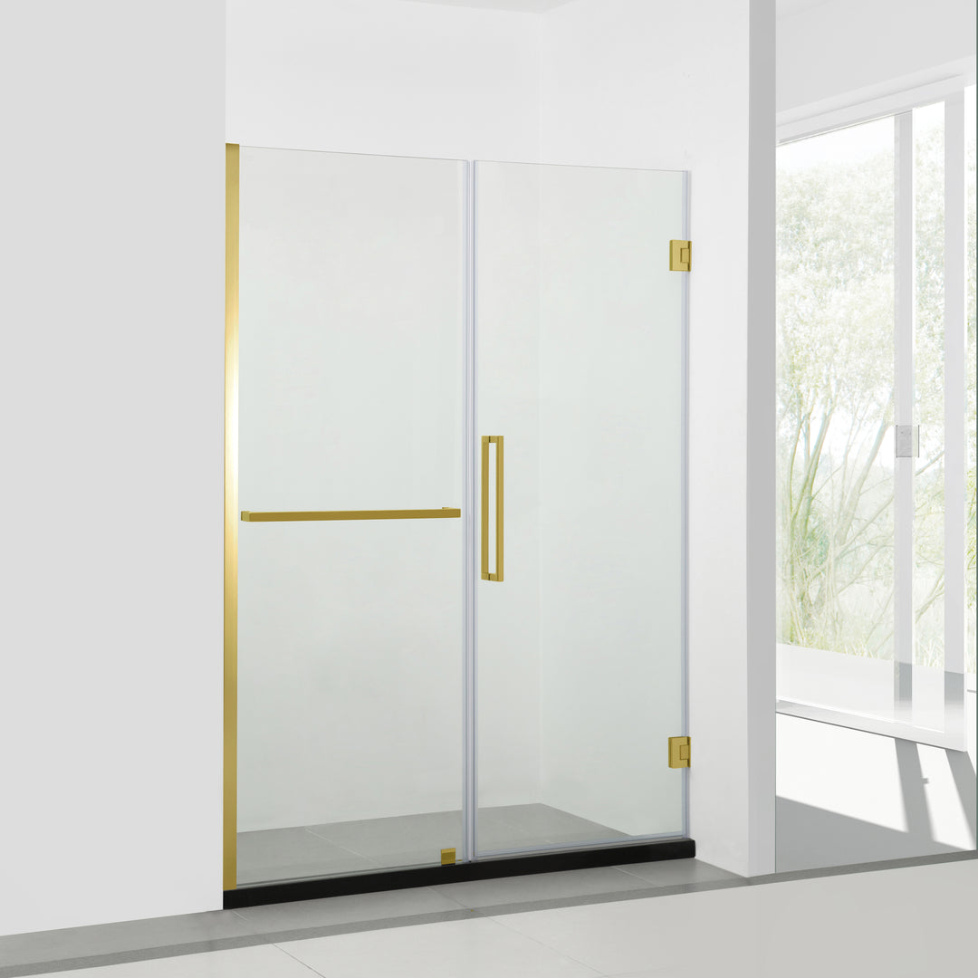 BAI 0915 Frameless 58-inch Glass Shower Enclosure with Fixed Panel and Swinging French Door (Brushed Gold)