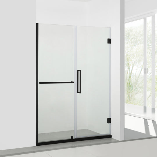 BAI 0916 Frameless 58-inch Glass Shower Enclosure with Fixed Panel and Swinging French Door (Matte Black)