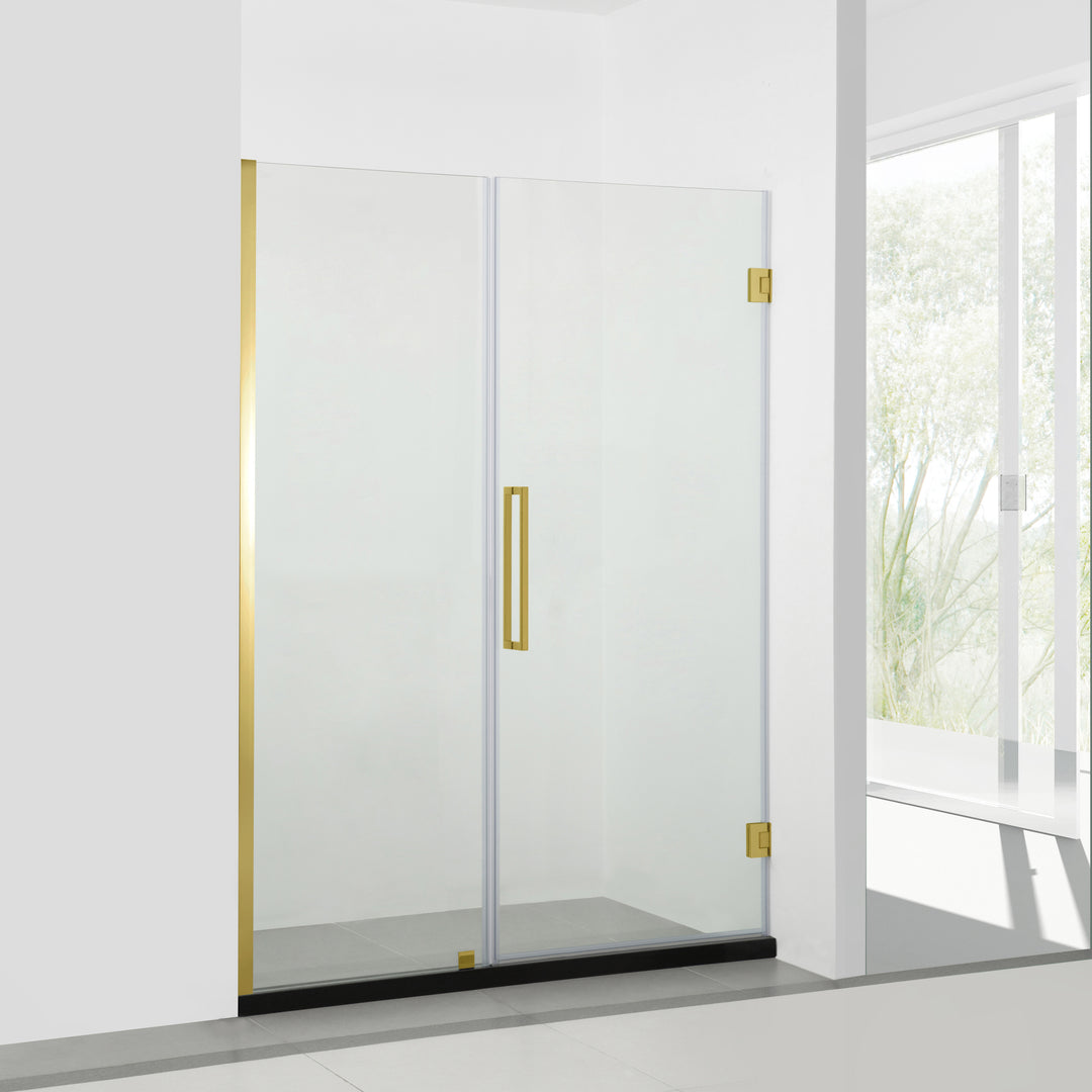BAI 0917 Frameless 46-inch Glass Shower Enclosure with Fixed Panel and Swinging French Door (Brushed Gold)