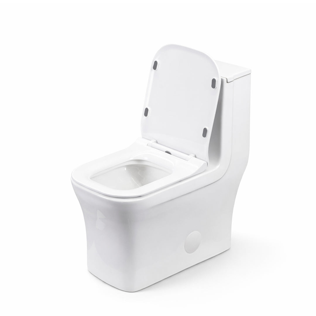 Angled open seat view of BAI 1006 Contemporary Toilet – One Piece Dual Flush with Soft-Close Seat