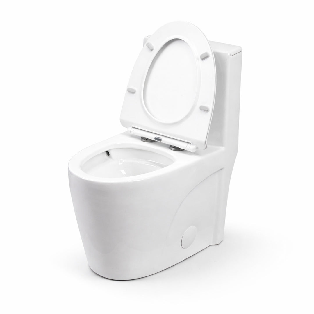 Angled open view of BAI 1009 Contemporary Toilet – One Piece Dual Flush with Soft-Close Seat