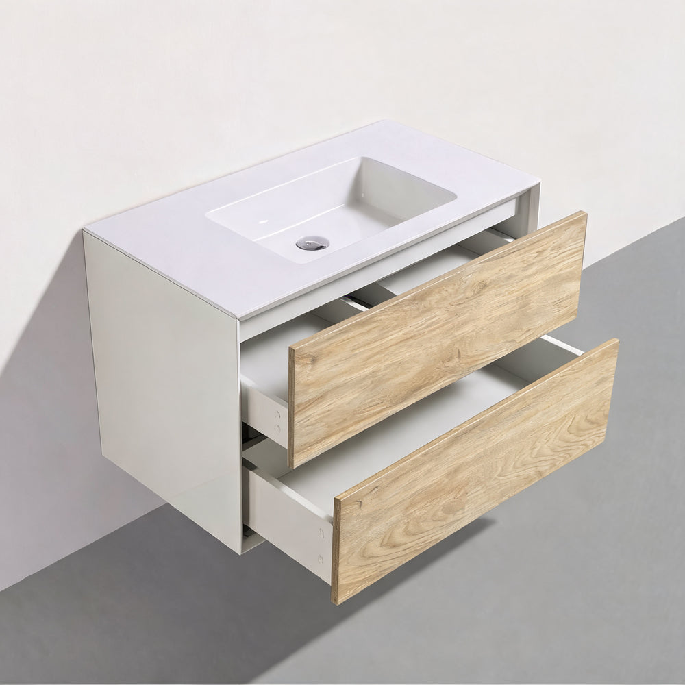 BAI Monza 36-inch Floating Bathroom Vanity with Gloss White Sink