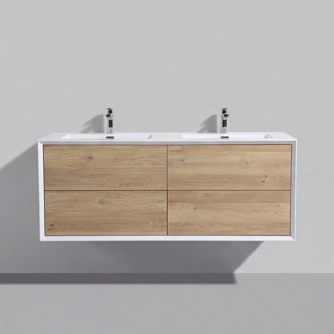 BAI Monza 59-inch Floating Bathroom Vanity with Gloss White Double Sink