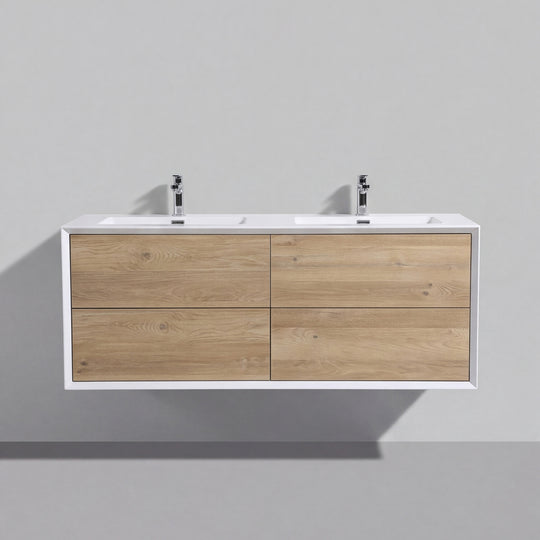 BAI Monza 59-inch Floating Bathroom Vanity with Gloss White Double Sink