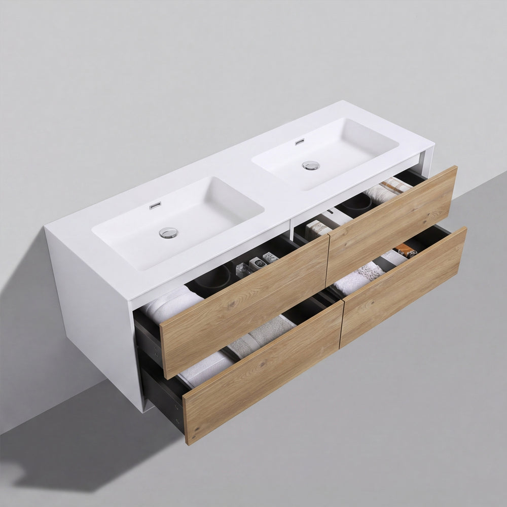 BAI Monza 59-inch Floating Bathroom Vanity with Gloss White Double Sink