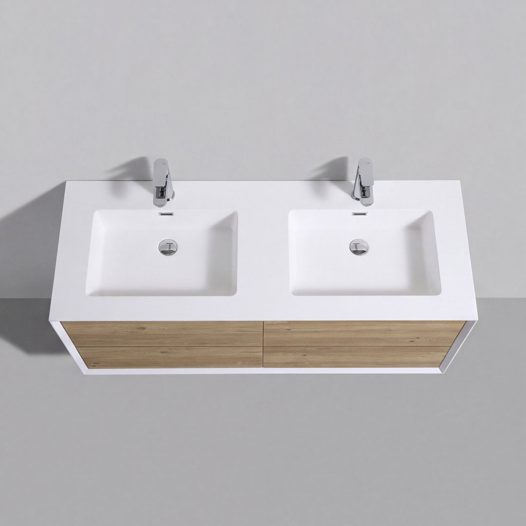 BAI Monza 59-inch Floating Bathroom Vanity with Gloss White Double Sink