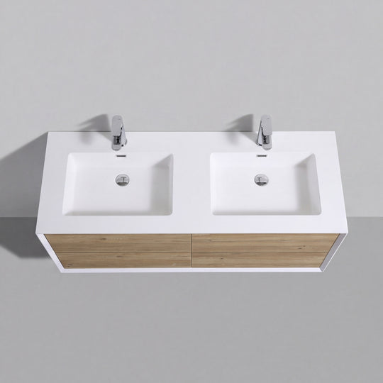 BAI Monza 59-inch Floating Bathroom Vanity with Gloss White Double Sink