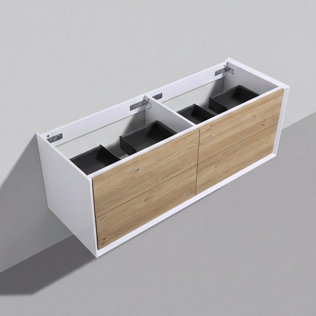 BAI Monza 59-inch Floating Bathroom Vanity with Gloss White Double Sink