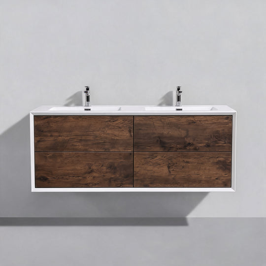 BAI Monza 59-inch Floating Bathroom Vanity with Gloss White Double Sink