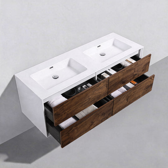 BAI Monza 59-inch Floating Bathroom Vanity with Gloss White Double Sink