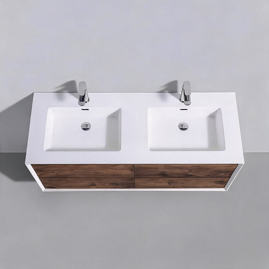 BAI Monza 59-inch Floating Bathroom Vanity with Gloss White Double Sink
