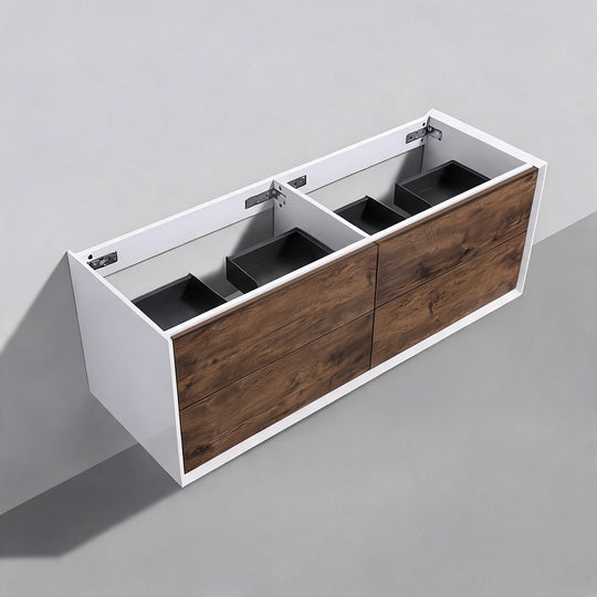 BAI Monza 59-inch Floating Bathroom Vanity with Gloss White Double Sink