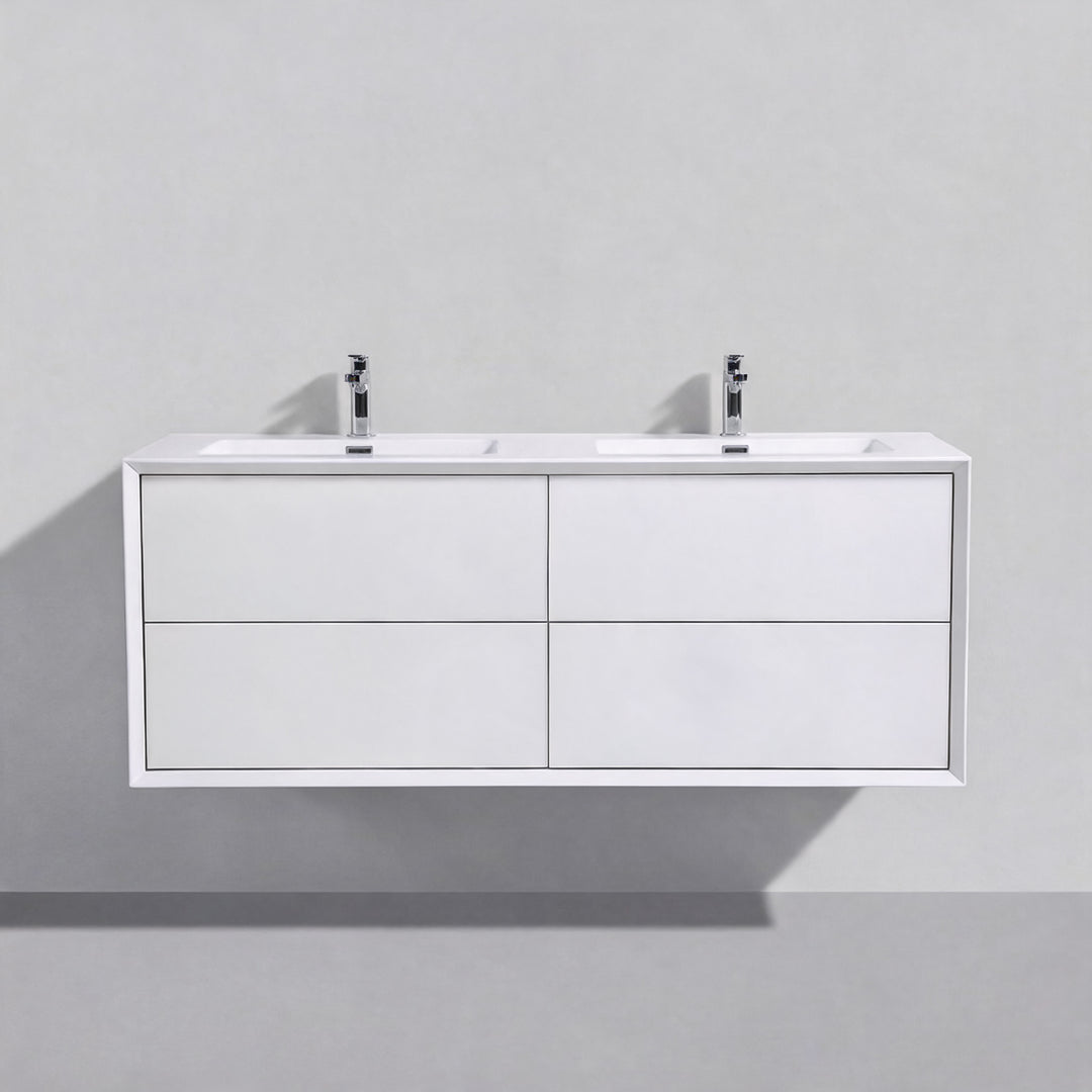BAI Monza 59-inch Floating Bathroom Vanity with Gloss White Double Sink