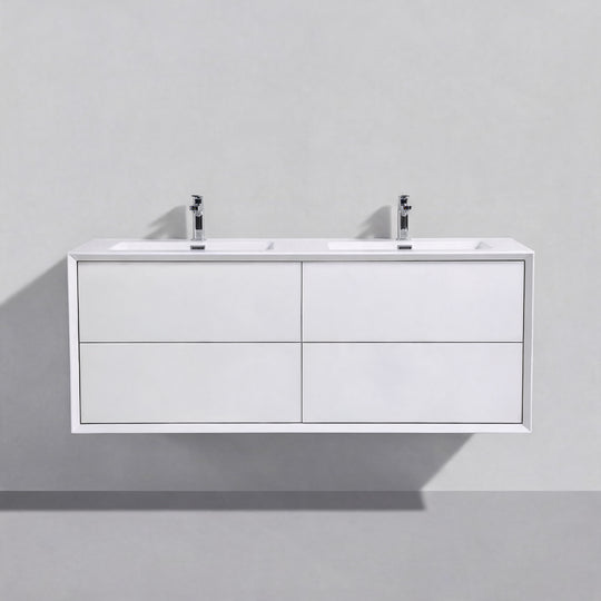 BAI Monza 59-inch Floating Bathroom Vanity with Gloss White Double Sink