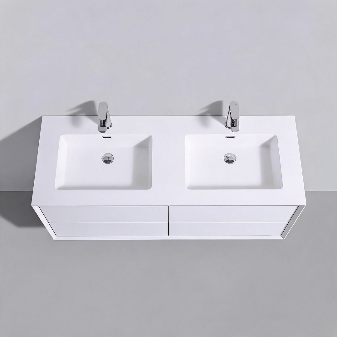 BAI Monza 59-inch Floating Bathroom Vanity with Gloss White Double Sink