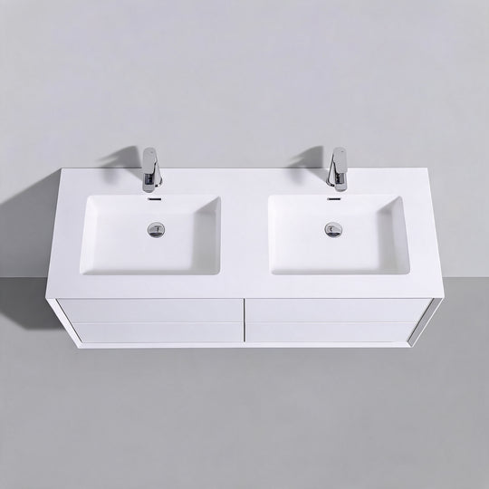 BAI Monza 59-inch Floating Bathroom Vanity with Gloss White Double Sink