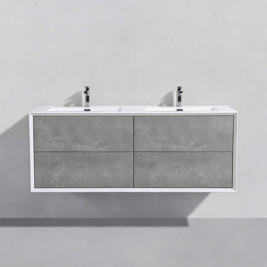 BAI Monza 59-inch Floating Bathroom Vanity with Gloss White Double Sink
