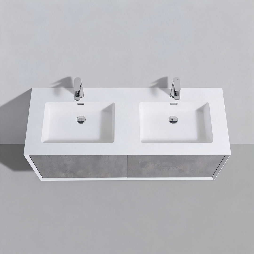 BAI Monza 59-inch Floating Bathroom Vanity with Gloss White Double Sink