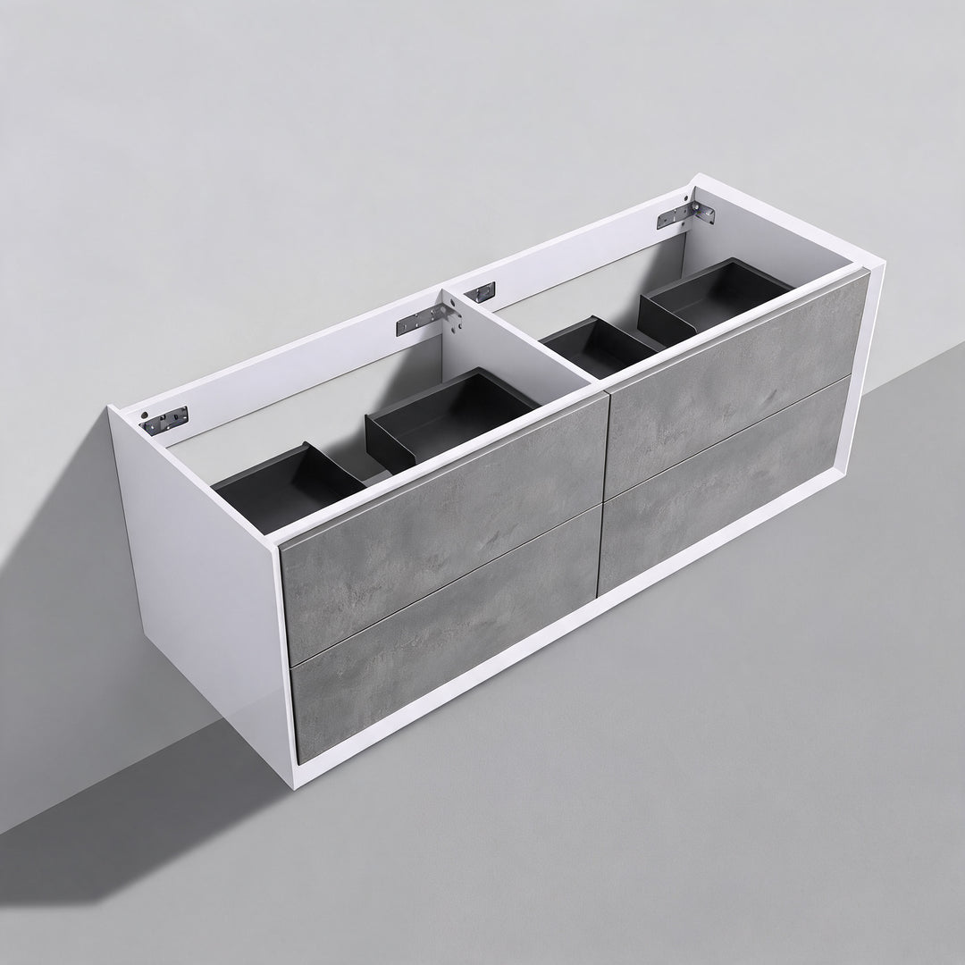 BAI Monza 59-inch Floating Bathroom Vanity with Gloss White Double Sink