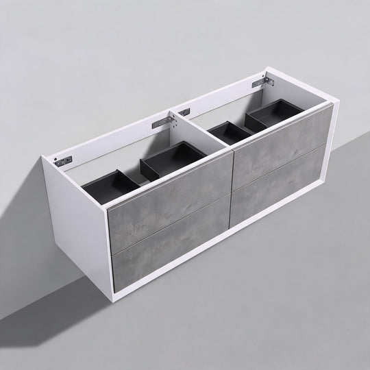 BAI Monza 59-inch Floating Bathroom Vanity with Gloss White Double Sink
