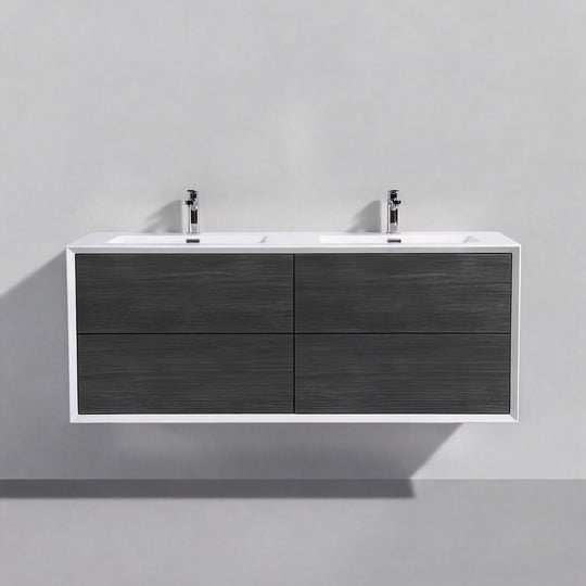 BAI Monza 59-inch Floating Bathroom Vanity with Gloss White Double Sink