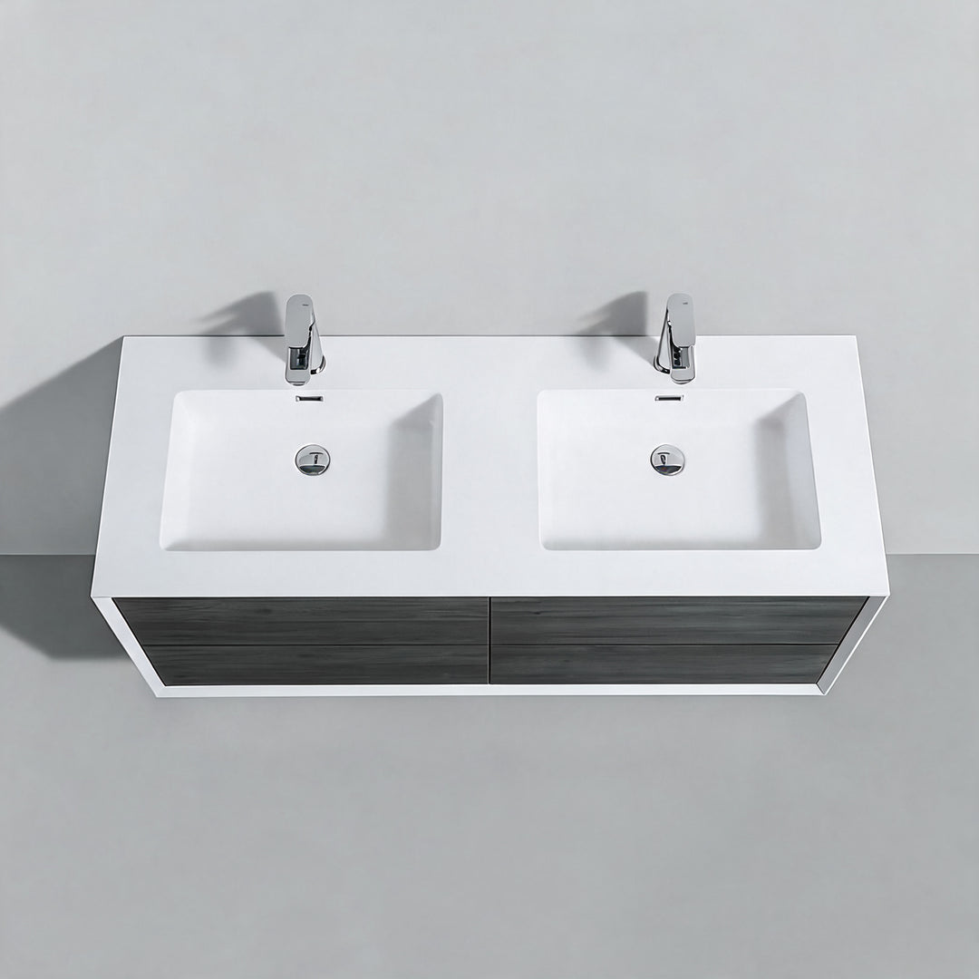 BAI Monza 59-inch Floating Bathroom Vanity with Gloss White Double Sink