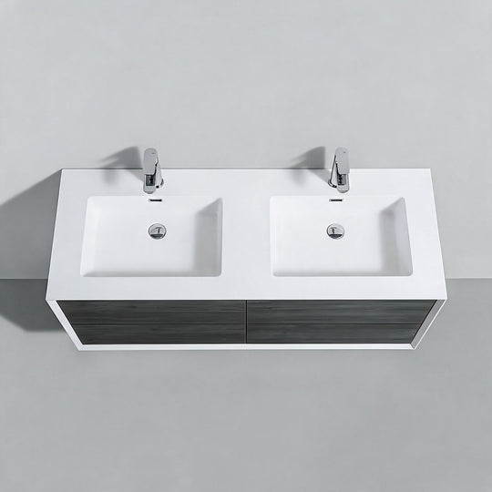 BAI Monza 59-inch Floating Bathroom Vanity with Gloss White Double Sink