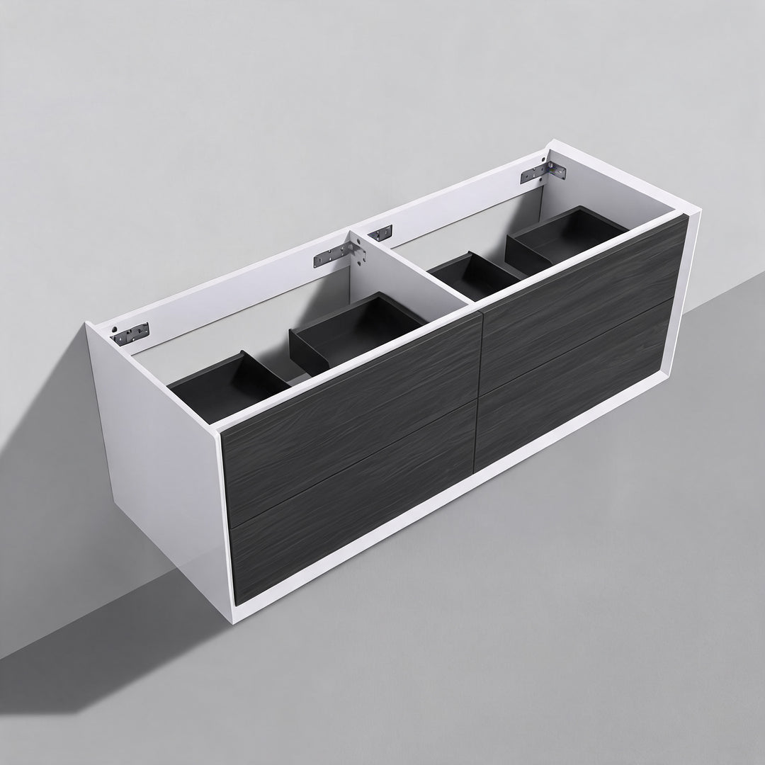 BAI Monza 59-inch Floating Bathroom Vanity with Gloss White Double Sink
