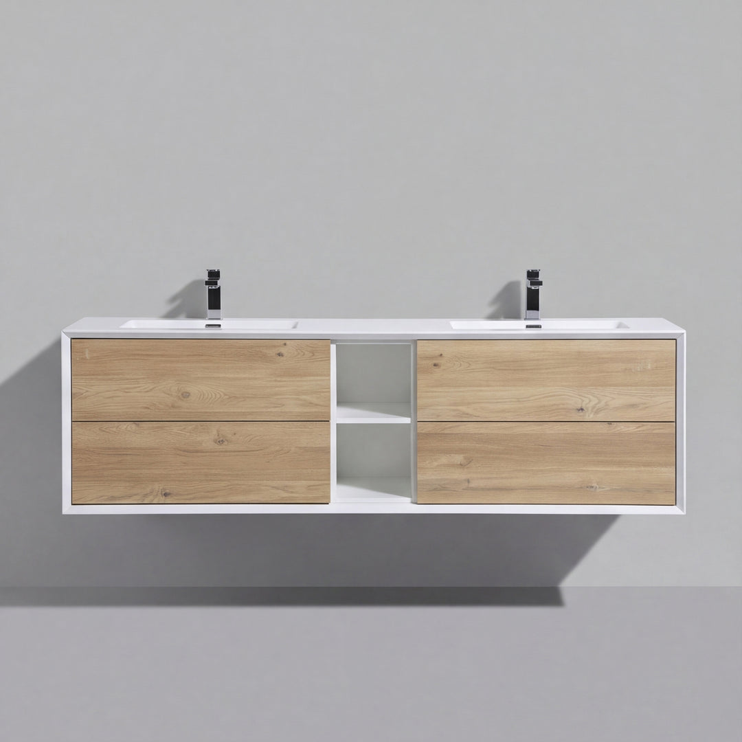 BAI Monza 75-inch Floating Bathroom Vanity with Gloss White Double Sink