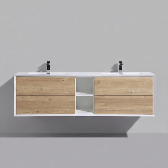 BAI Monza 75-inch Floating Bathroom Vanity with Gloss White Double Sink