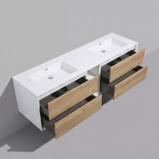 BAI Monza 75-inch Floating Bathroom Vanity with Gloss White Double Sink