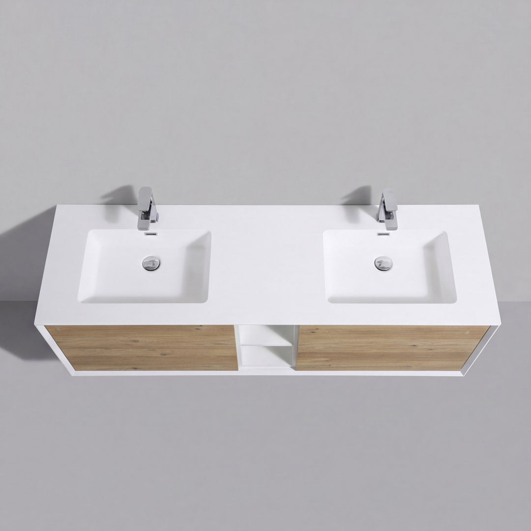 BAI Monza 75-inch Floating Bathroom Vanity with Gloss White Double Sink
