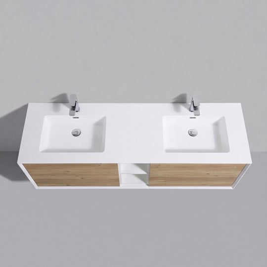 BAI Monza 75-inch Floating Bathroom Vanity with Gloss White Double Sink