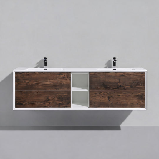 BAI Monza 75-inch Floating Bathroom Vanity with Gloss White Double Sink