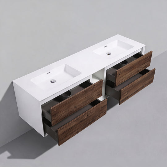 BAI Monza 75-inch Floating Bathroom Vanity with Gloss White Double Sink