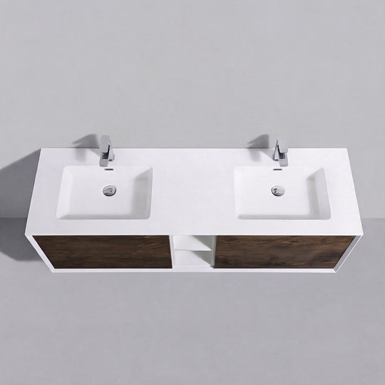 BAI Monza 75-inch Floating Bathroom Vanity with Gloss White Double Sink