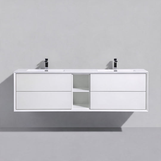 BAI Monza 75-inch Floating Bathroom Vanity with Gloss White Double Sink