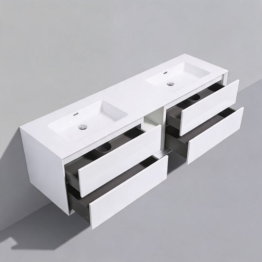 BAI Monza 75-inch Floating Bathroom Vanity with Gloss White Double Sink
