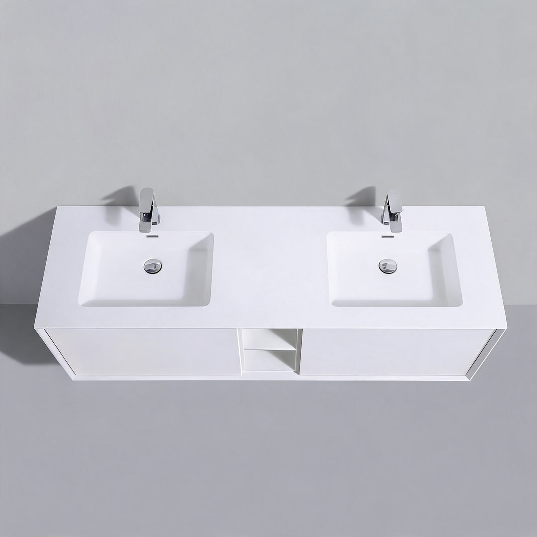 BAI Monza 75-inch Floating Bathroom Vanity with Gloss White Double Sink