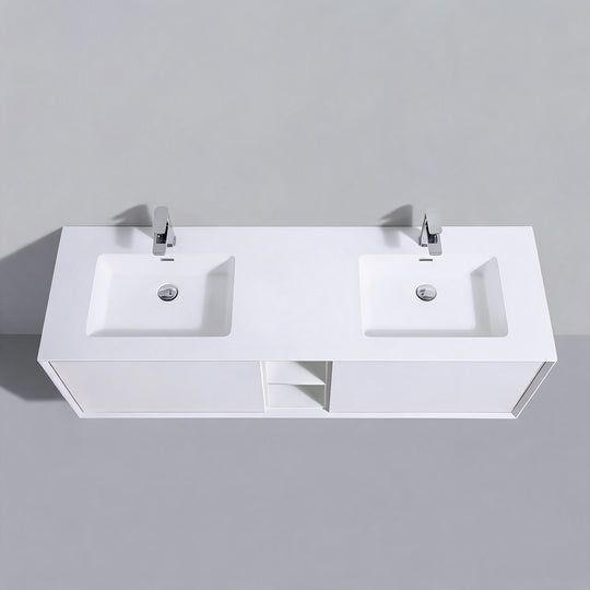 BAI Monza 75-inch Floating Bathroom Vanity with Gloss White Double Sink