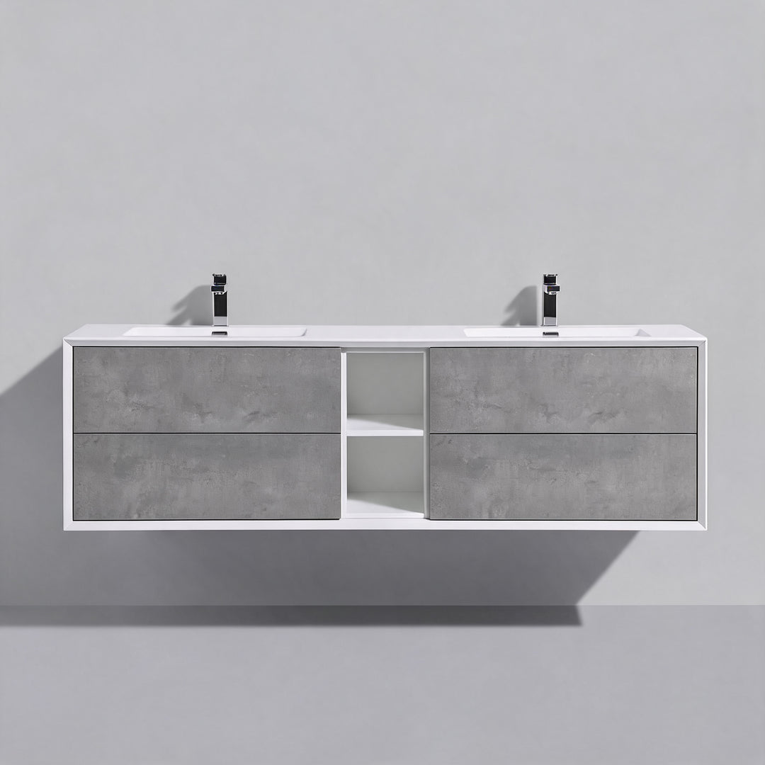 BAI Monza 75-inch Floating Bathroom Vanity with Gloss White Double Sink