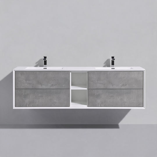 BAI Monza 75-inch Floating Bathroom Vanity with Gloss White Double Sink
