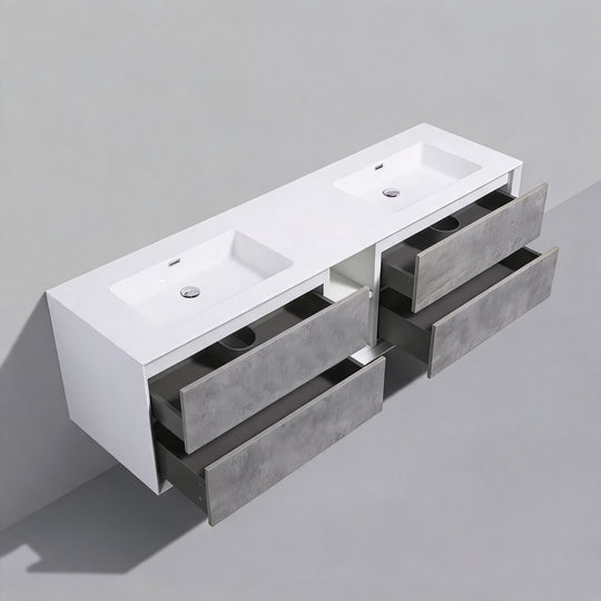 BAI Monza 75-inch Floating Bathroom Vanity with Gloss White Double Sink