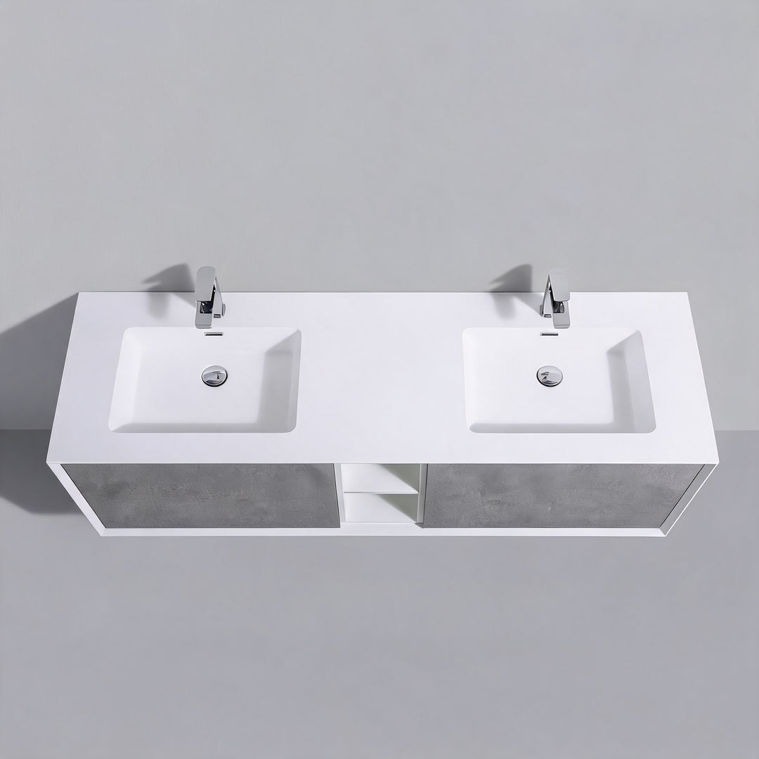 BAI Monza 75-inch Floating Bathroom Vanity with Gloss White Double Sink