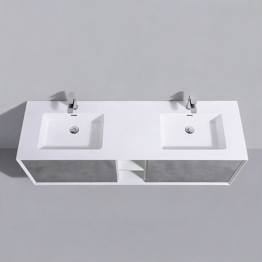 BAI Monza 75-inch Floating Bathroom Vanity with Gloss White Double Sink