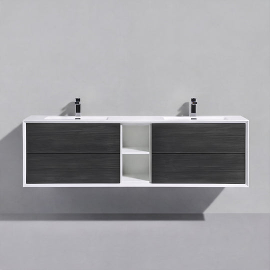 BAI Monza 75-inch Floating Bathroom Vanity with Gloss White Double Sink