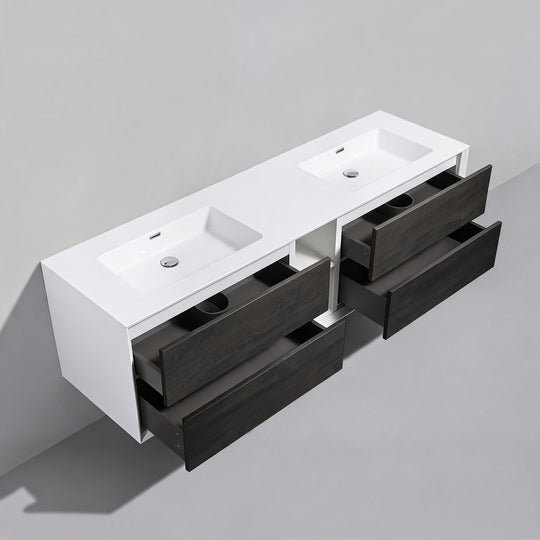 BAI Monza 75-inch Floating Bathroom Vanity with Gloss White Double Sink
