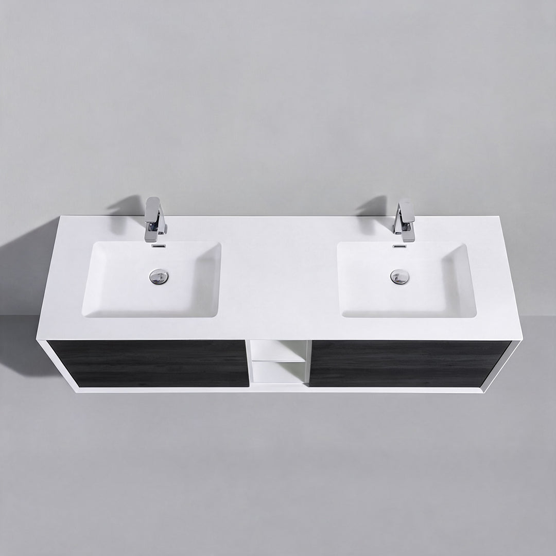 BAI Monza 75-inch Floating Bathroom Vanity with Gloss White Double Sink