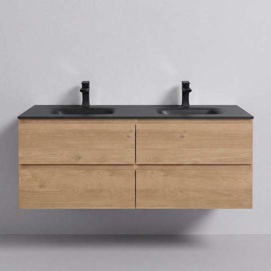 BAI Sonoma 52-inch Floating Bathroom Vanity with Matte Black Double Sink