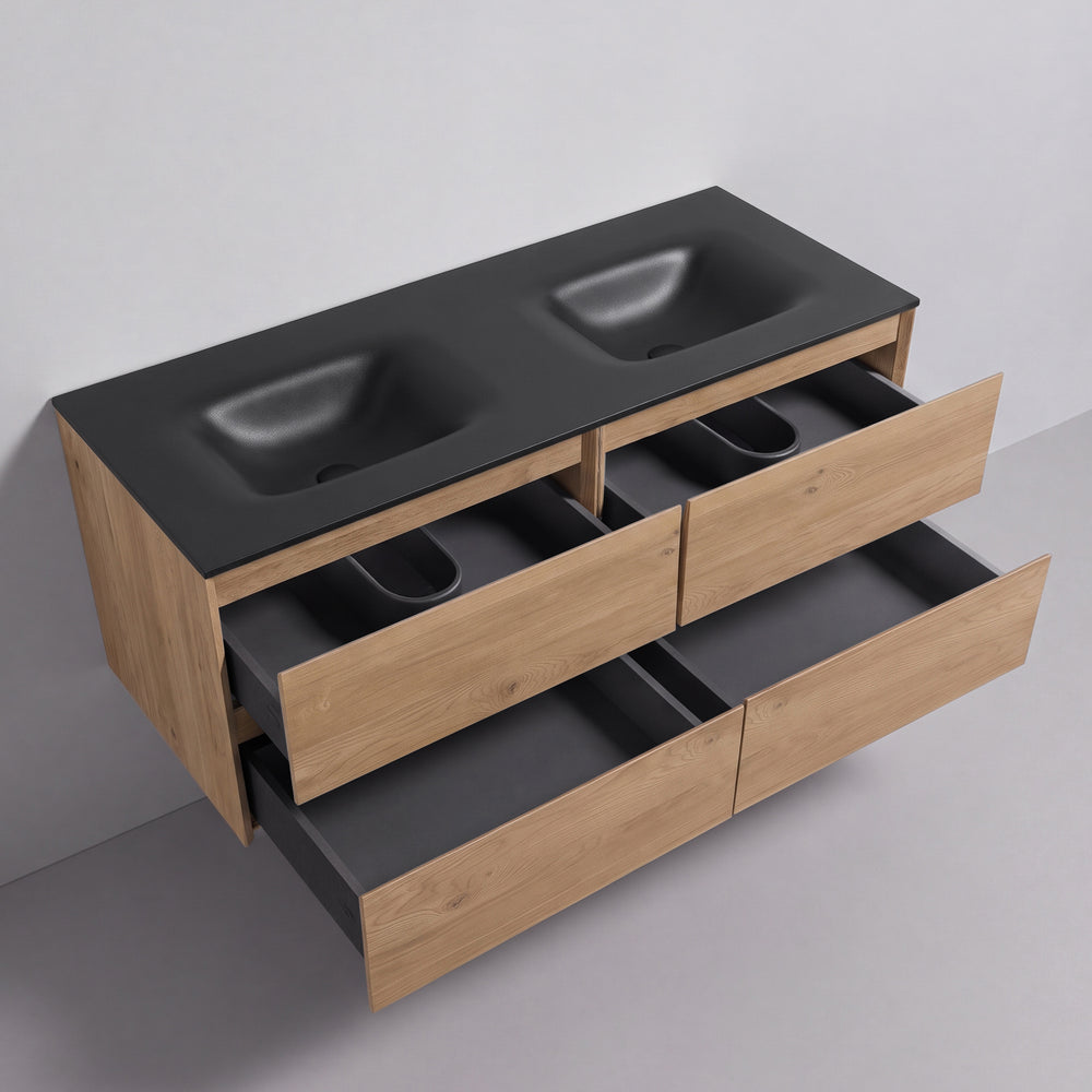 BAI Sonoma 52-inch Floating Bathroom Vanity with Matte Black Double Sink